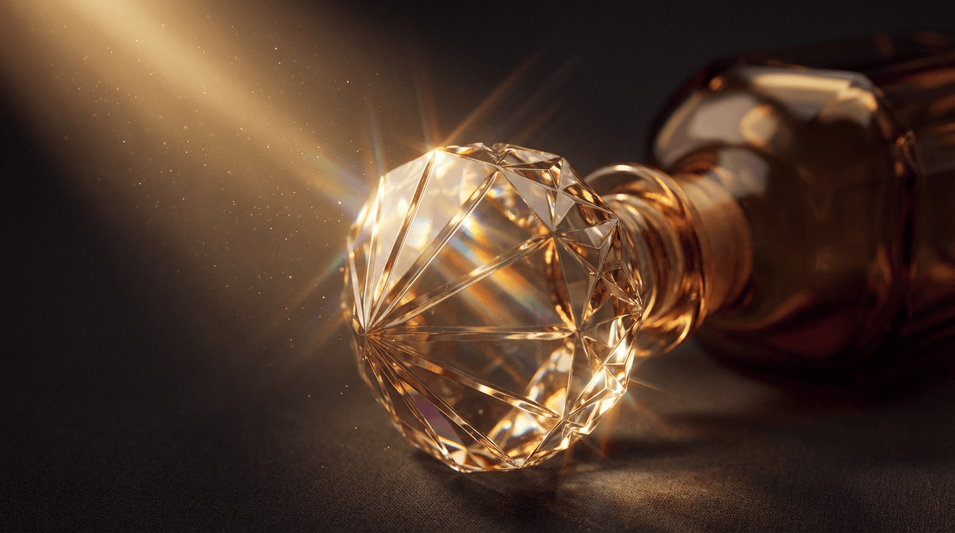 Luxury perfume bottle glowing with neon blue accents in darkness